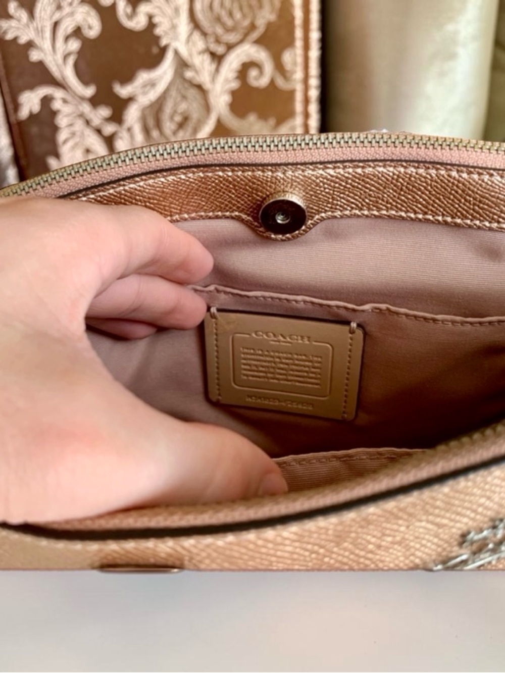 COACH Mini Brooke Carryall Metallic Rose Gold Leather Satchel Crossbody - Picture 4 of 5